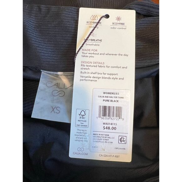 Calia XS rib halter black tank top crisscross New built in bra - Picture 3 of 3